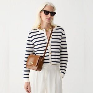 NWT: J. Crew Emile Cream and Navy Breton Striped Cropped Cardigan